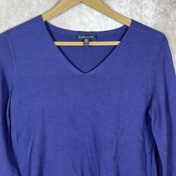 Eileen Fisher Sweater Womens Size XXS Blue Knit Long Sleeves V-Neck Tunic - Picture 2 of 8